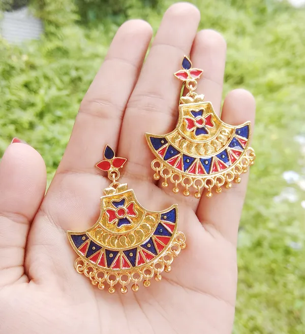 Assamese_Traditional_Copper_Gold_Plated_Red_Blue_Colour_Jhumki_Earring_For_Girls_&_Women